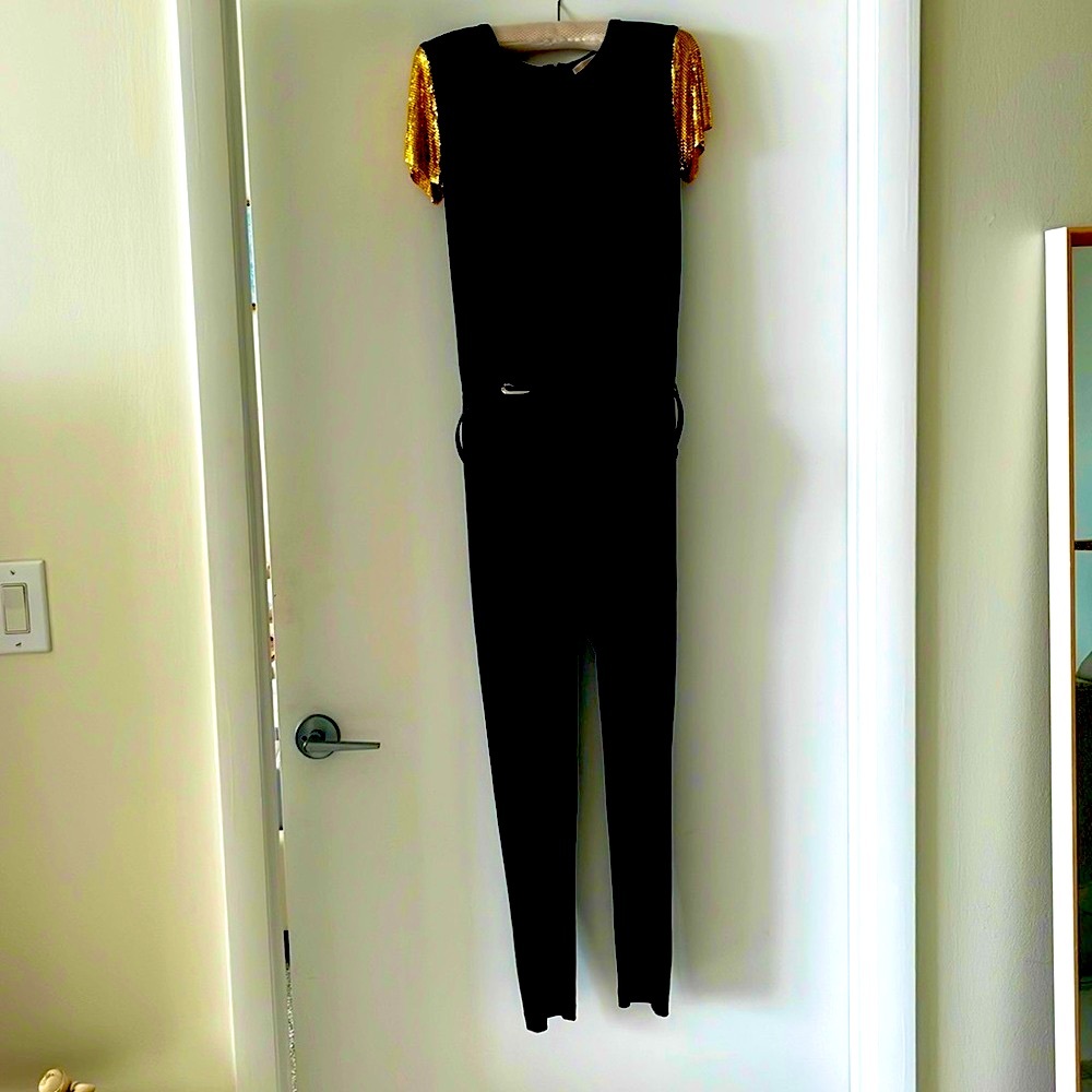 Michael Kors Black/Gold Metal Sleeves size Small Jumpsuit.Cotton jersey. fitted